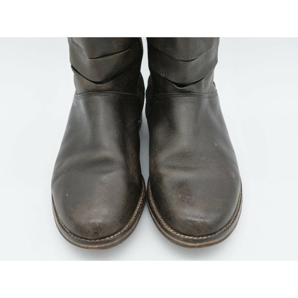 J Shoes Riding Boot Womens 7.5 Gray Leather Knee High Side Zip Cartel Moto Biker - Picture 7 of 12